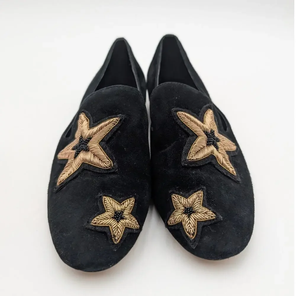 Michael Kors Natasha Suede Gold Star Loafers Women's Black Size US6.5M EU36.5